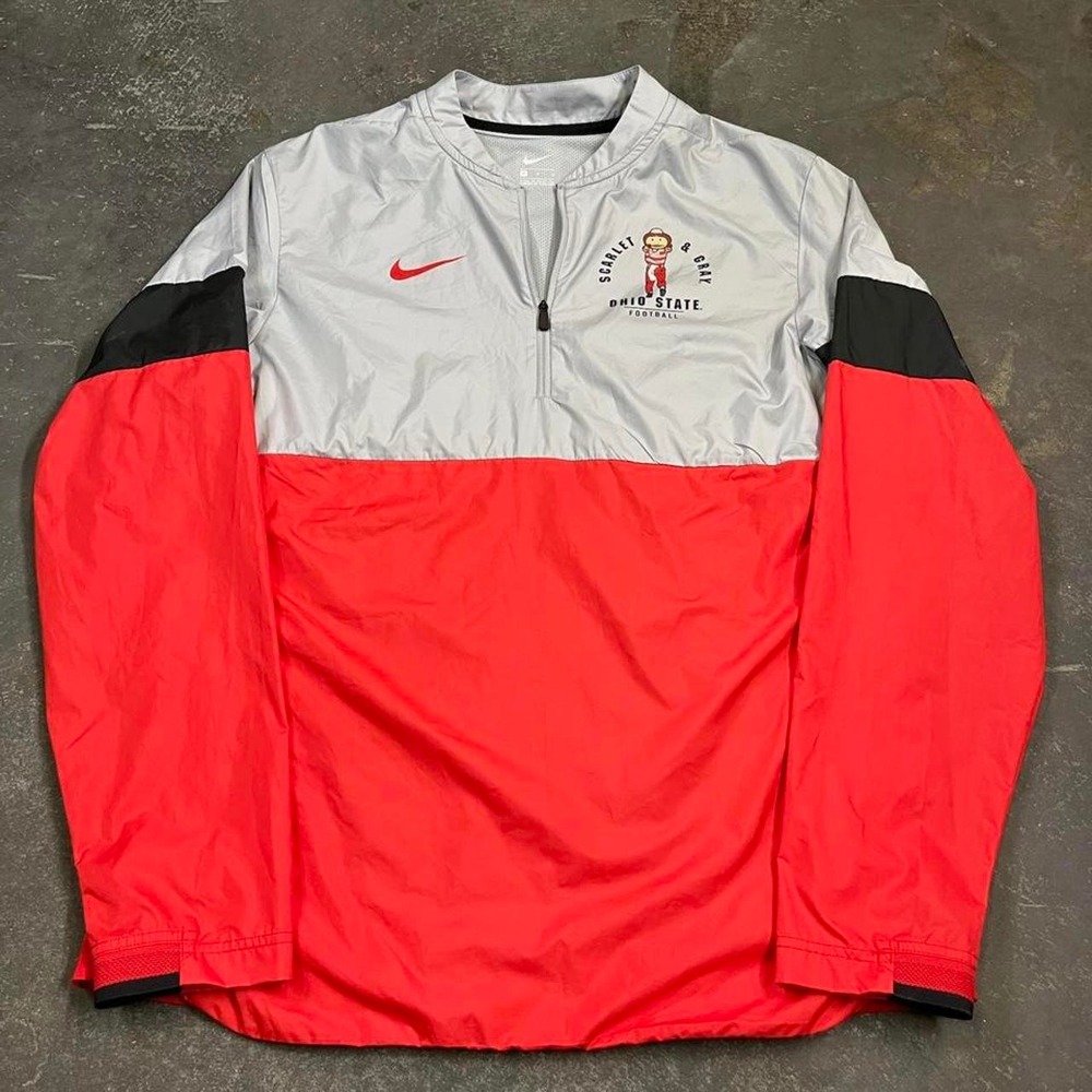 Nike Ohio State Buckeyes Windbreaker Jacket Mens Medium Red Grey 1/4 Zip Vintage